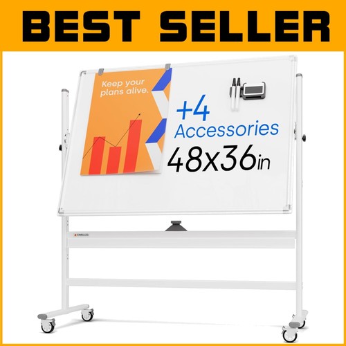 Stain-Resistant 48 X 36 Magnetic Whiteboard with Stand - Easy Setup & Transport