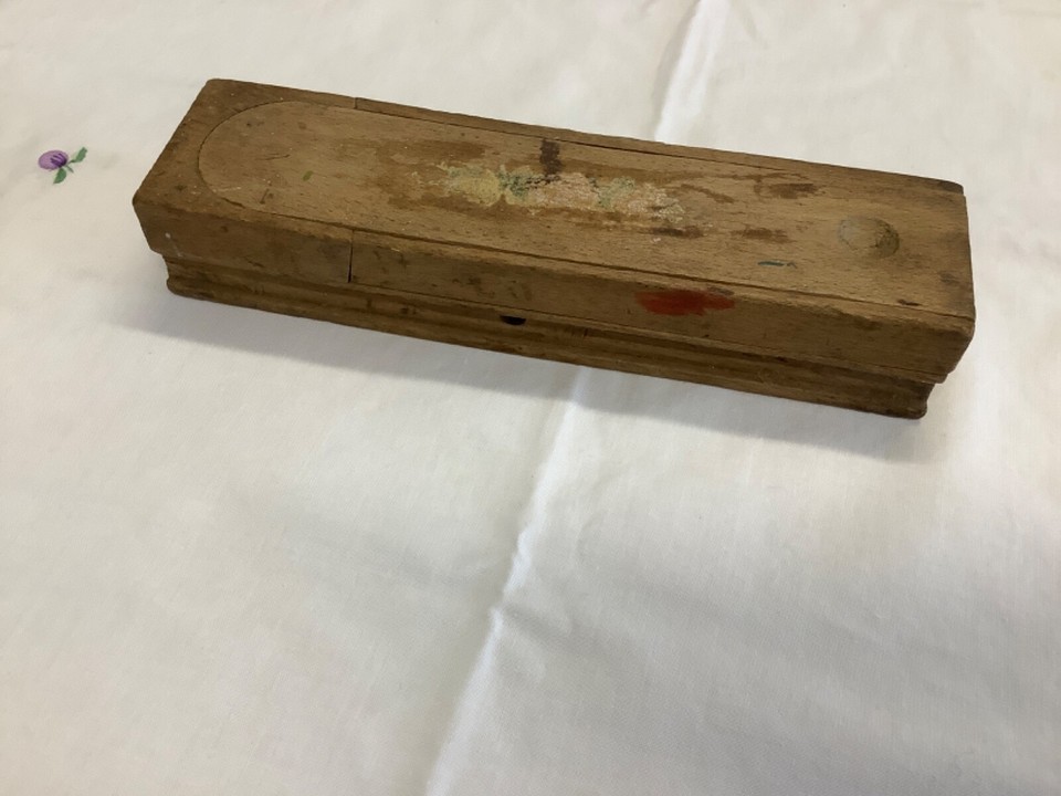 Antique Wooden Pencil Box Sliding Lid eBay