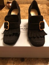 NEW Prada Platform Suede Heel Pump Black 37.5 With Box And Dust Bag 100% Auth