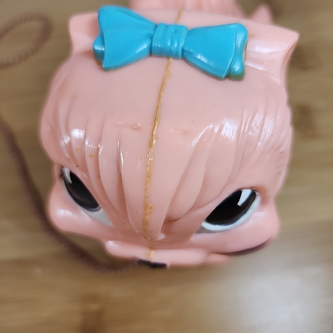 Vtg Slinky Kitty Cat Pink w/ Blue Bow Original Pull String Vintage Plastic Toy