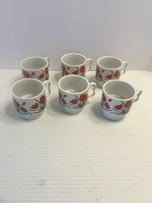 Set of 6 Stylecraft Red Tulip White Stacking Coffee Tea Mug Cups MCM Vtg Ceramic