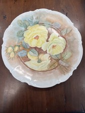 Vintage Hand Painted Yellow Rose Hutschenreuther Geib 10” inch. Gold Trim Plate