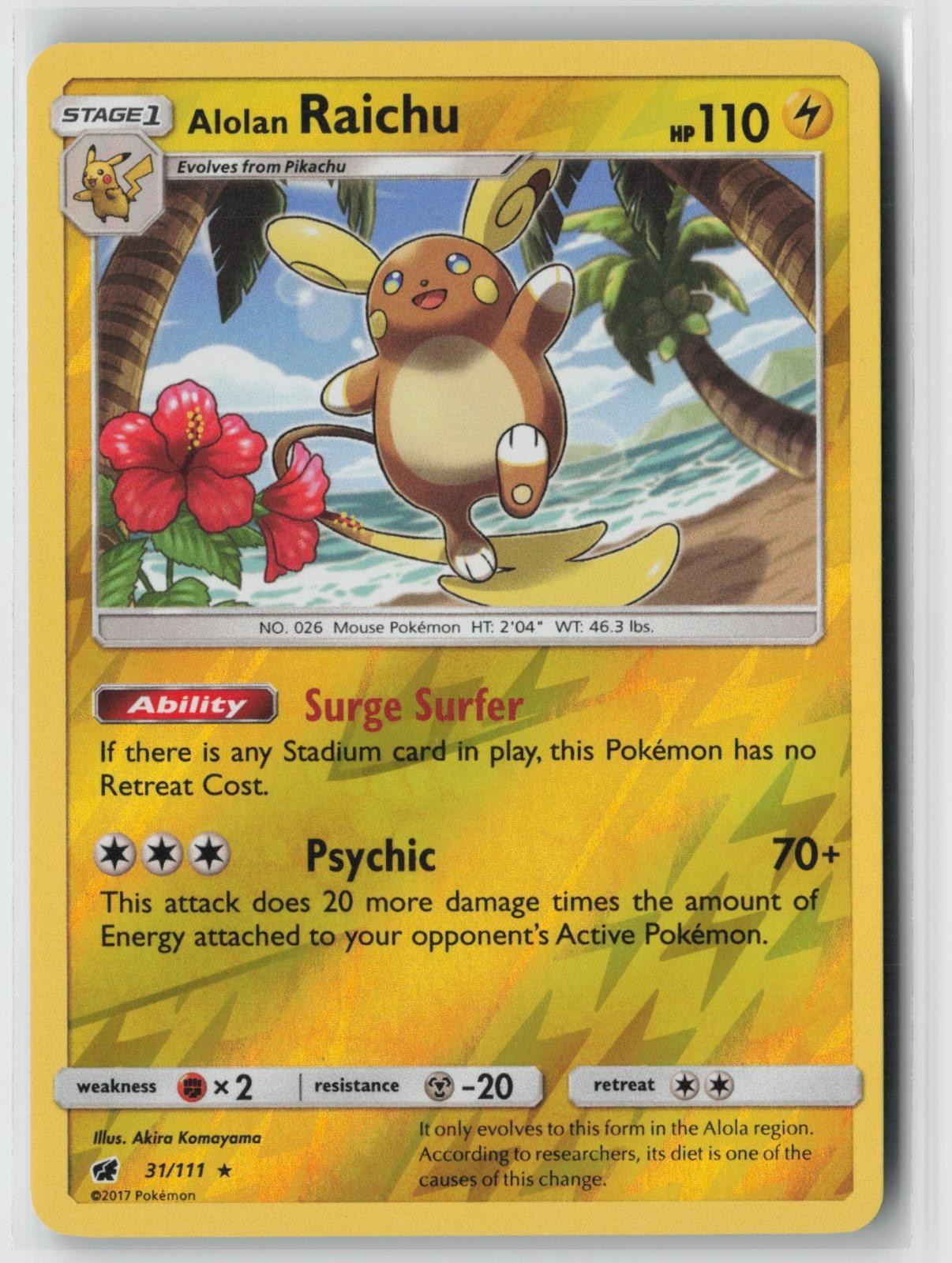 Alolan Raichu 31/111 Rare Crimson Invasion Pokemon Reverse Holo Near Mint