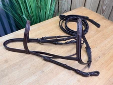 Brown TOP QUALITY Leather ENGLISH Horse Bridle w Laced Reins ~ Fancy Stitching