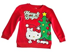 Hello Kitty Red Christmas Sweatshirt MERRY  BRIGHT - Girls Size XS- NWT glitter