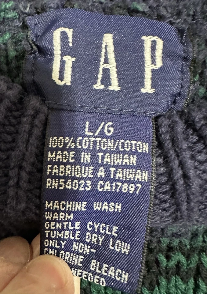 Reloj Suéter Vintage GAP 100% Algodón Negro Cuadros Juvenil Talla Grande Años 80-90 Foto 2 de 3