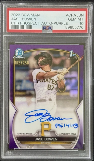 PSA 10 Jase Bowen 2023 Bowman CPA-JBN 1st Chrome Auto Purple /250 Gem Mint