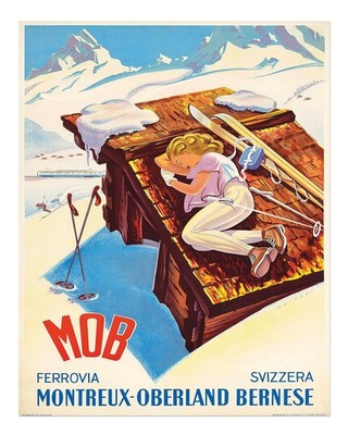 Vintage Ski Chalet Wandkunst Montreux Oberland Berner Oberland Wandkun