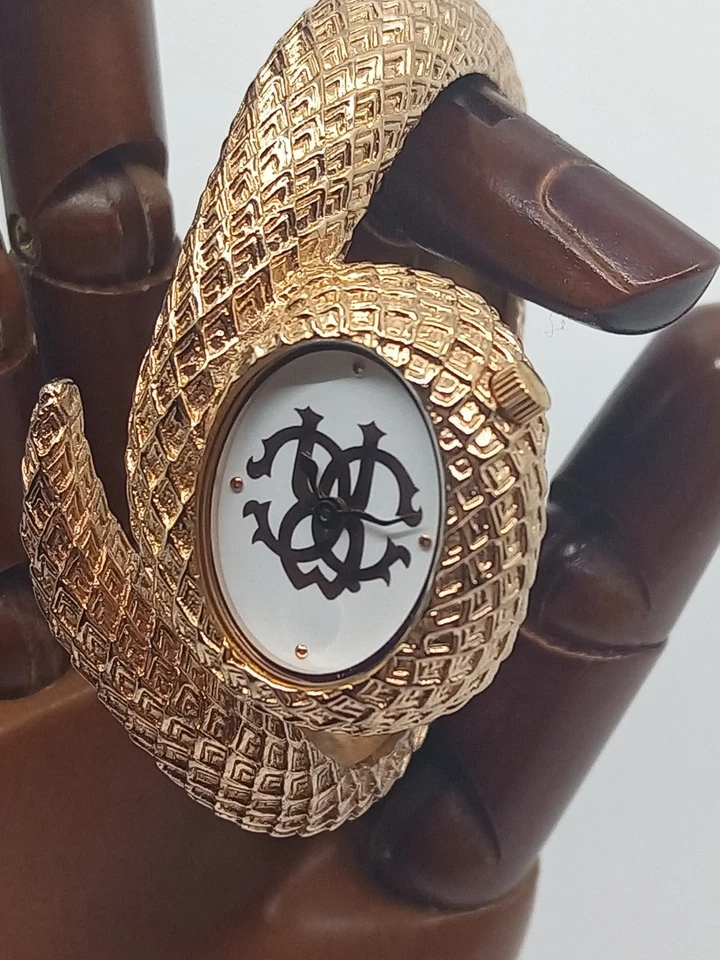 ROBERTO CAVALLI Womens Eva Snake Statement Watch, Oval Silver Dial, Bangle Band - Image 3 of 4