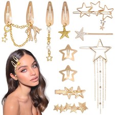 10PCS Gold Hair Clips Dangle Star Hair Clips Metal Snap Star Barrettes 9 Shap...
