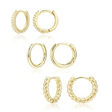 3 A-CZ Huggie Earrings Smooth Huggie Earrings Twisted Huggie Earrings 14K Gold