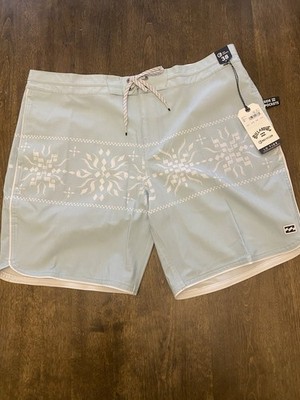 Billabong Low Tides 73 Board Shorts Mens 38 Light Blue Beach Swim Trunks