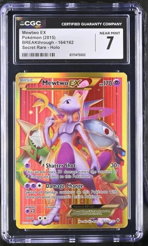 CGC 7 Mewtwo EX 2015 BREAKthrough 164/162 Secret Rare Holo Pokemon Card