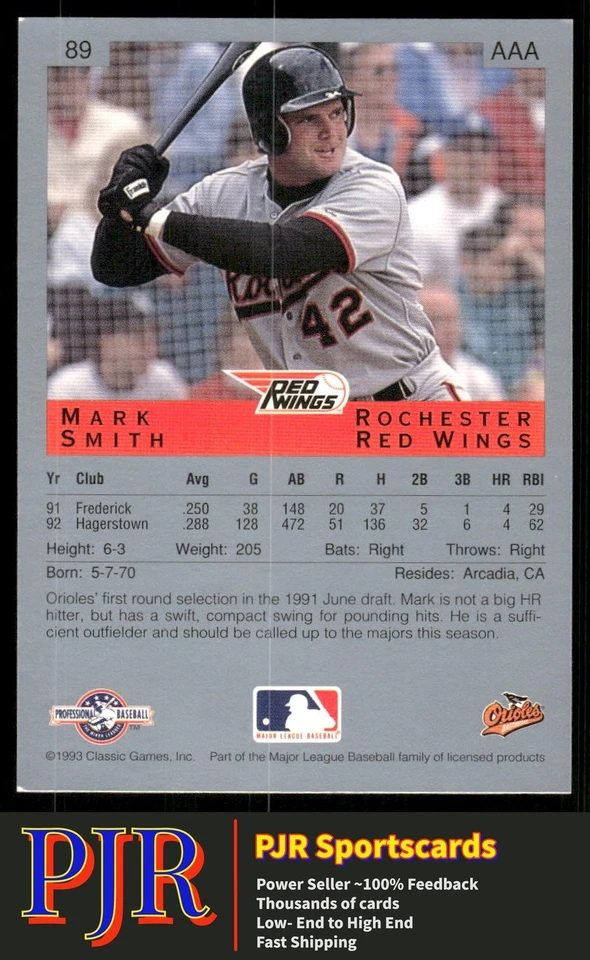 Mark Smith 1993 Classic Best #89 Rochester Red Wings - Image 2 of 2