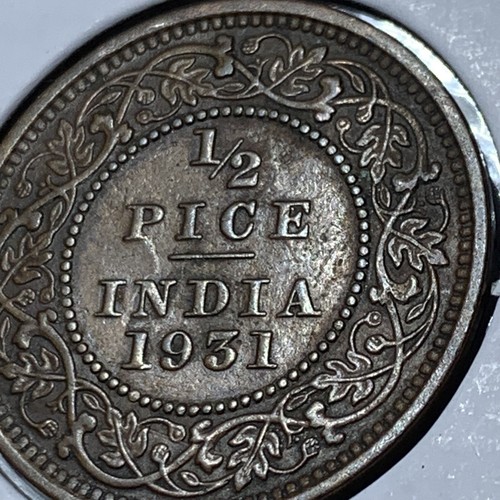 1931 British India 1/2 Half Pice King George V World Coin ~ CLASHED VARIETY - Picture 4 of 12