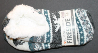 Sofsole Grandma Fireside cozy slipper socks NWT grippers on bottom gray/green