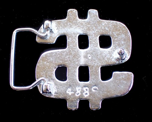 SHINY CHROME DOLLAR SIGN BELT BUCKLE VINTAGE 1980'S - Picture 2 of 2