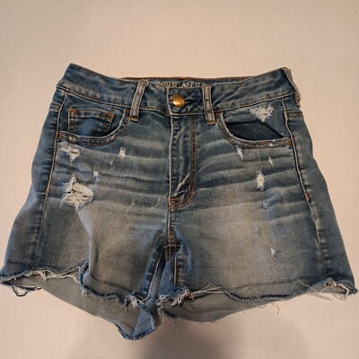 Short Cut-off American Eagle Outfitters – Femme, Taille 4, Bleu Denim – Distressed