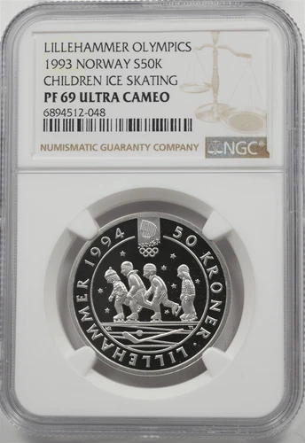 Norway 1993 50 Kroner Proof NGC PF69 ULTRA CAMEO Lillehammer Olympics NG2056 com