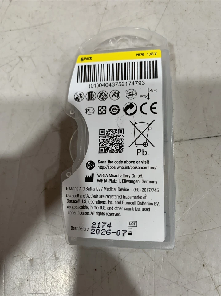 New Duracell Activair Hearing Aid 6 Pack Size 10 1.45 V Zinc Air 07/26 Expiry - Image 2 of 2