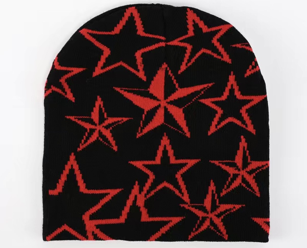 【2plan】Twin Chris Beanie Stars Beanie Y2K Skully Cap Hip Hop Fashion Red And Black | eBay
