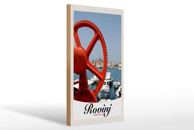 Holzschild Reise 20x30 cm Rovinji Kroatien Boote rot Haus Schild wooden sign