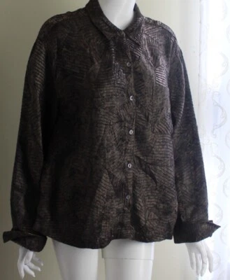 Chico's Sz 2 L Art Chic Bronze Marron Plissé Scintillant Côtelé T-Shirt Veste - Photo 1/4
