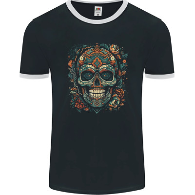 Aztec Skull Mexico Herren Ringer Maglietta FotL Fruit of the Loom Schwarz/Weiß