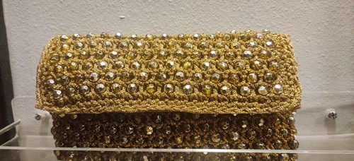 Vintage Style Evening Handbag Clutch Beaded Gold Bling Snap Closure Made N Italy - Picture 8 of 10