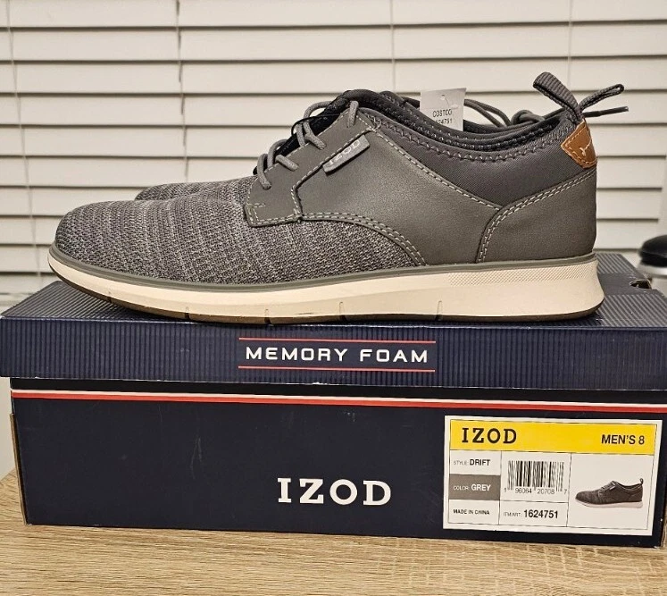 Izod Mens Drift Casual Lace Up Shoes Memory Foam Grey Size 8 New