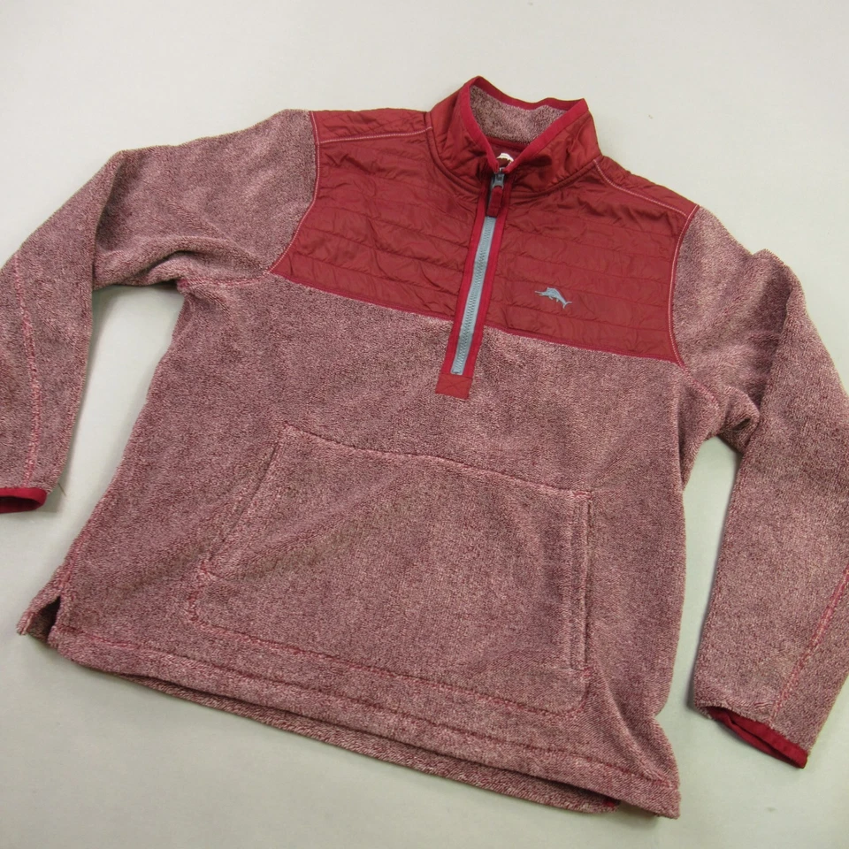 Tommy Bahama Suéter Mujer Mediano Manga Larga 1/4 Cremallera Exterior Pullover Rojo Foto 2 de 4