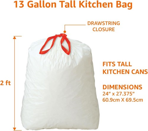 Tall Kitchen Drawstring Trash Bags, 13 Gallon, 200 Count, Pack of - Picture 3 of 5