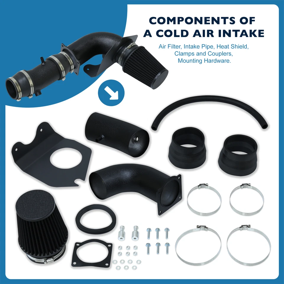 For 94-95 Ford Mustang 5.0 V8 Cold Air Intake Kit Black Pipe +Heat Shield Filter - Image 2 of 4