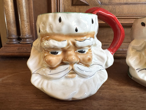 Vintage Signed RIDDELL 1951 Set Of (2) Santa Claus Christmas Ceramic Mugs - Picture 2 of 8