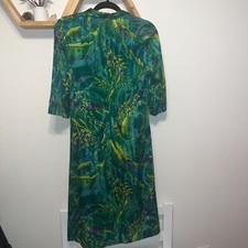 VTG Vintage Hawaii Muu Muu Women Long Dress Green Art Deco Muumuu Medium 60s 70s