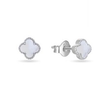 Solid Sterling Silver White Cluster Leaf Earrings 925 Silver Earrings