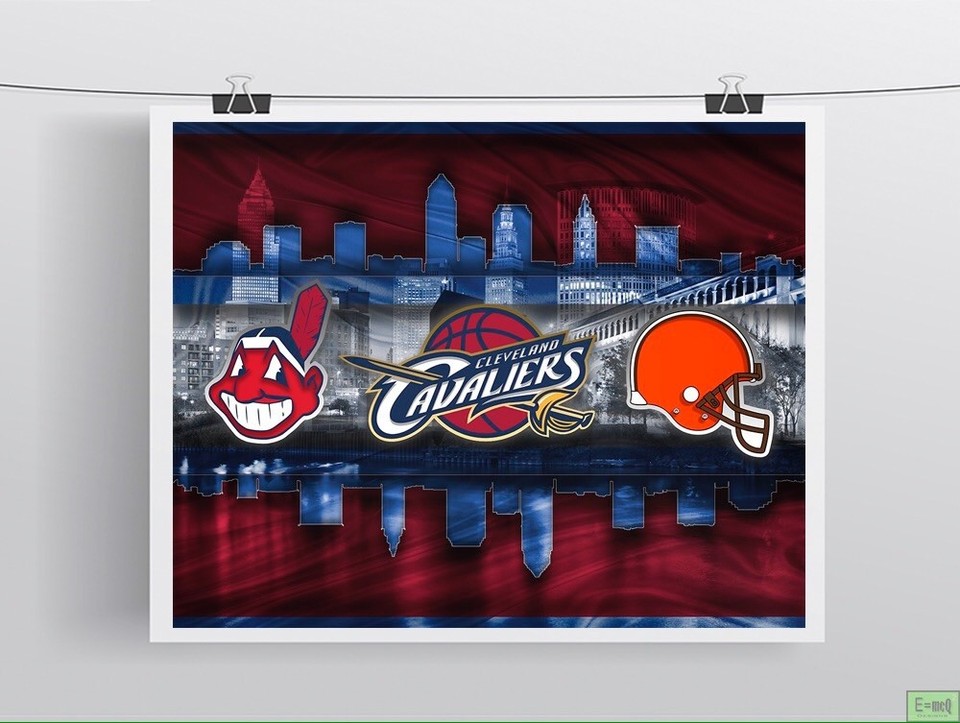 Cleveland Sports Poster, Cleveland Cavaliers Browns Indians 16x20in