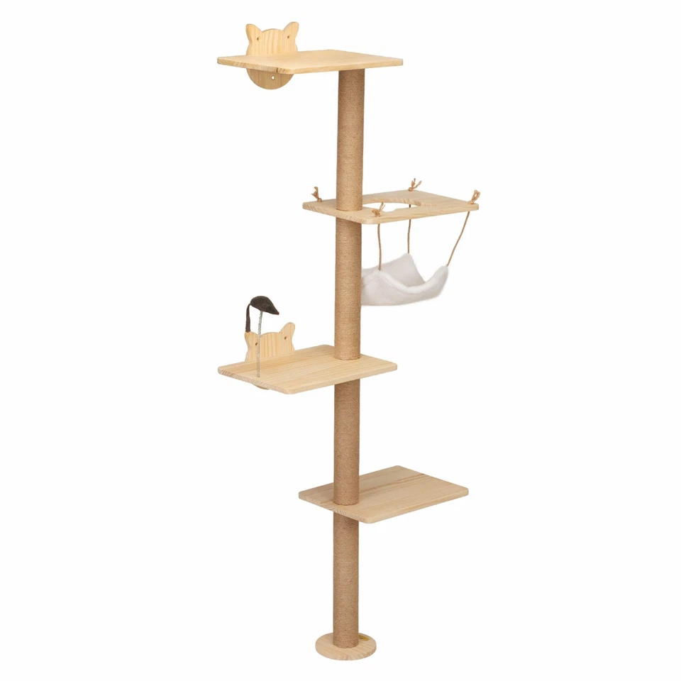COZIWOW Wall Mounted Scratching Post 4-Tier Cat Climbing Tower Cat Perch Hammock - Image 2 of 4