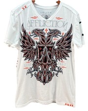 Affliction Men's Live Fast White Royale Connect S/S T-Shirt Made In USA Size M