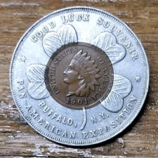 Lucky Penny 1901 Indian Head Cent Pan-American Exposition Pocket Piece Coins