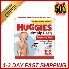 Huggies Simply Clean Fragrance-Free Baby Wipes 3 Flip-Top Packs(192 Wipes Total)