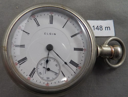 Antique Elgin 18S, 17J Sidewinder Pocket Watch, Runs, Nickel Silver Case