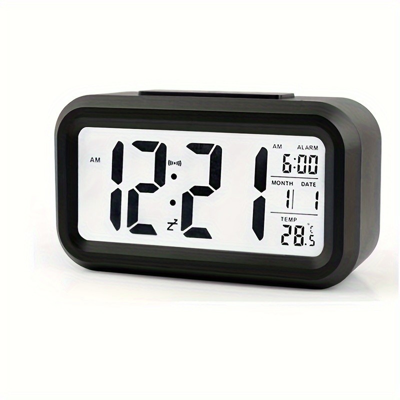 Digital Alarm Clock LCD Display Calendar Temperature Battery Operated