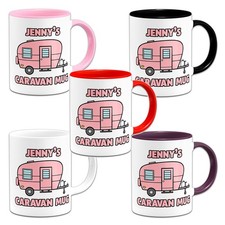 Personalised Caravan (Pink) 11oz Ceramic Mug Coloured Handle/Inner - Variation