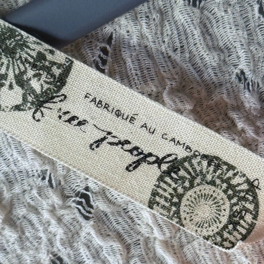 Blusa Free People Bohemia Encaje Crochet Volantes Manga Larga, Crema, XS Foto 2 de 4