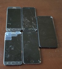 Bundle of 5 Phones FOR PARTS, Samsung Galaxy J3 Eclipse, iPhone 7 2 , Motorola