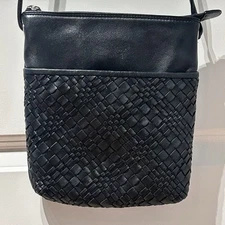 ili New York Purse Small Leather RFID Blocking Black Woven Crossbody Travel Bag