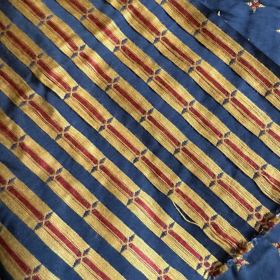 Vtg Colonial Revival Star Medallion Jacquard Upholstery Fabric Blue Gold 47x56 - Image 2 of 4
