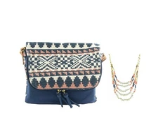 Canyon Sky Southwestern Embroidered Blue Crossbody Bag and Layered Necklace Set