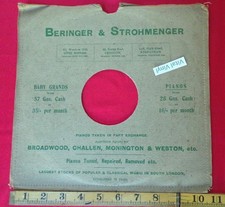 BERINGER STROHMENGER Norwood Streatham Croydon 78rpm Advertising Sleeve WALL ART